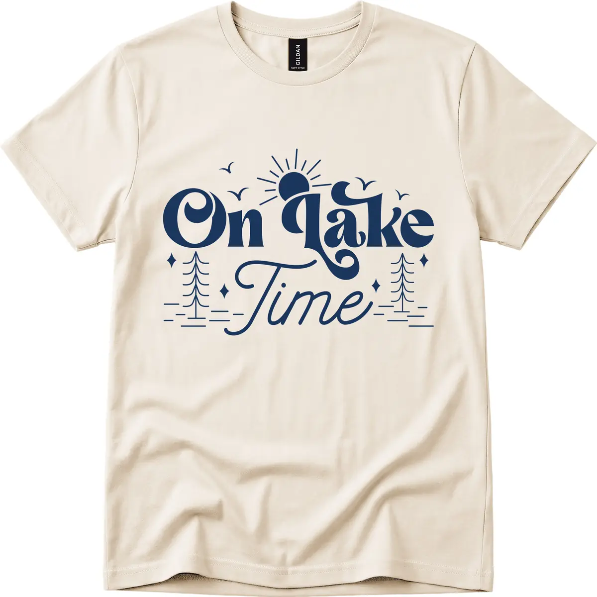 On Lake Time Typography Design T-Shirt in Natural