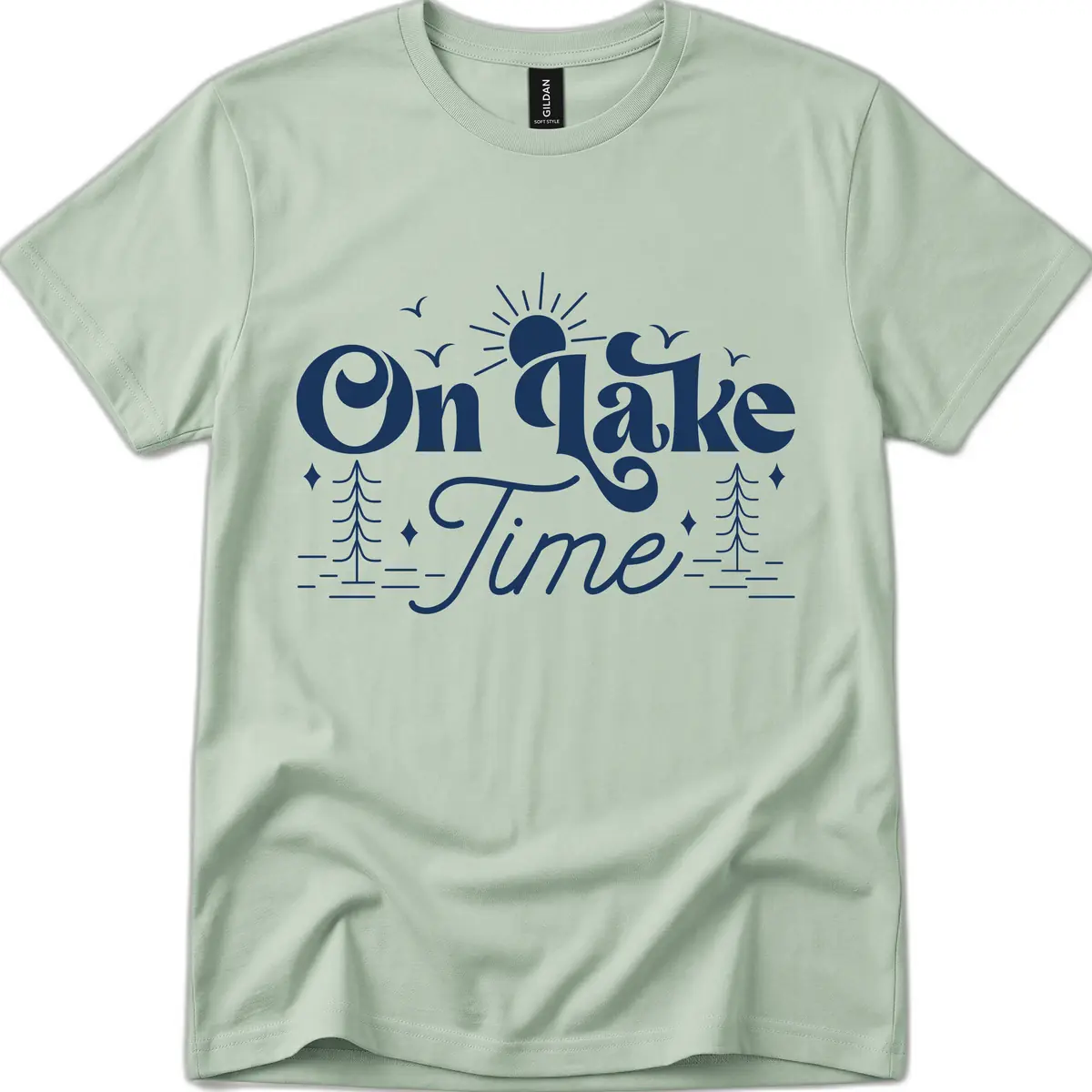 On Lake Time Typography Design T-Shirt in Sage