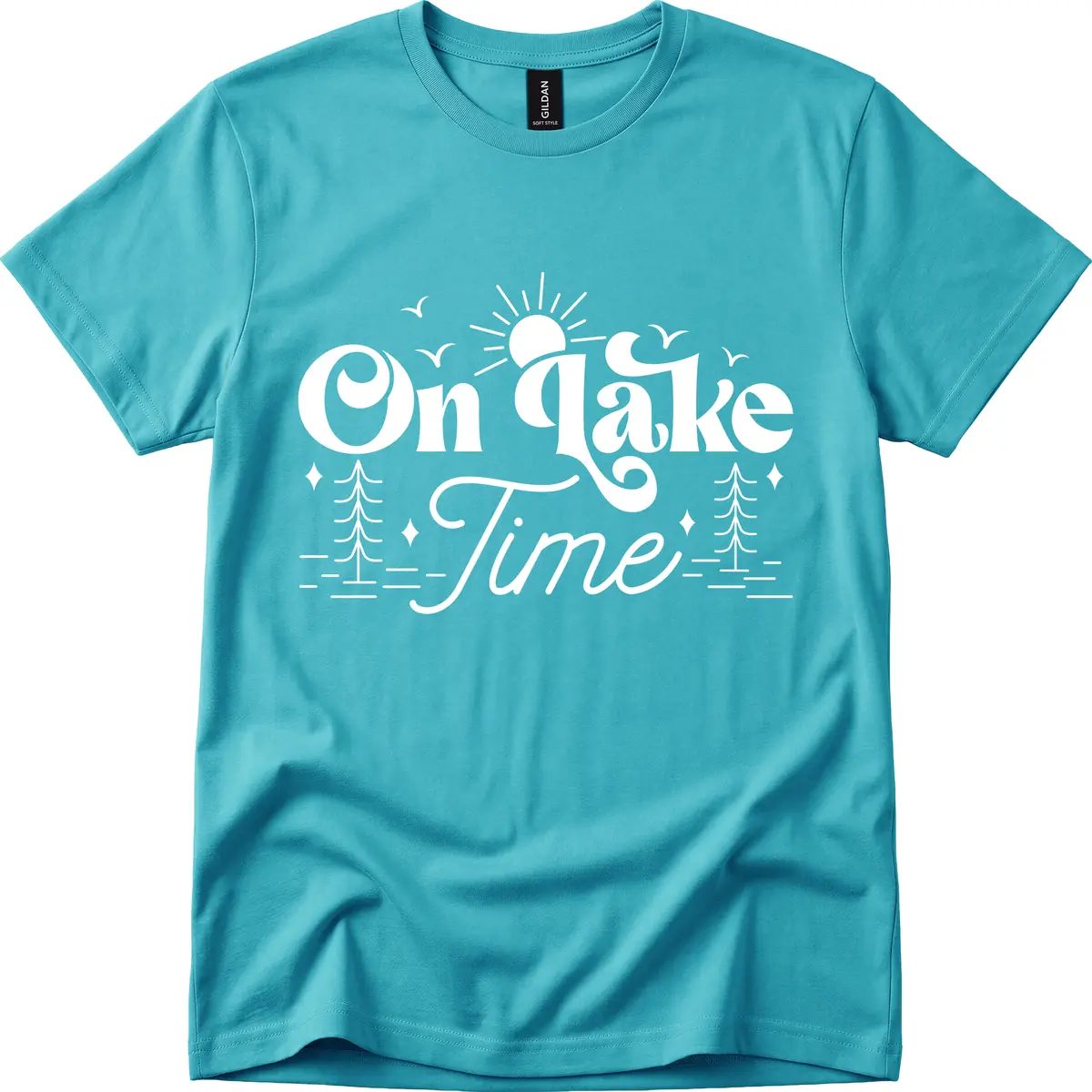On Lake Time Typography Design T-Shirt in Tropical Blue