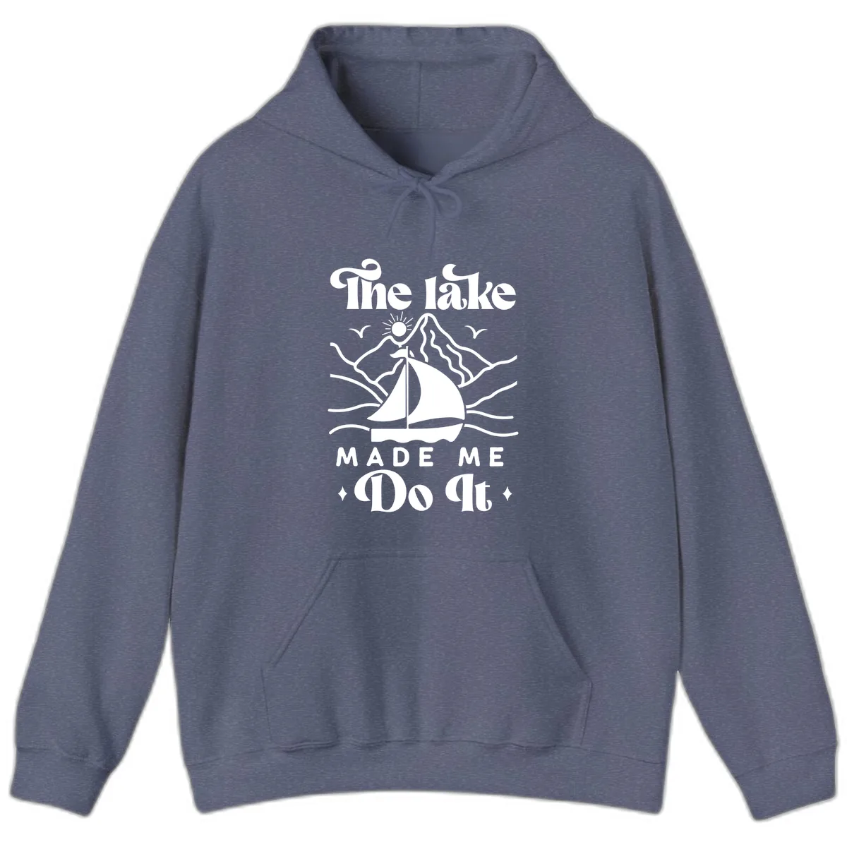 The Lake Made Me Do It Sailboat Hoodie in Heather Navy
