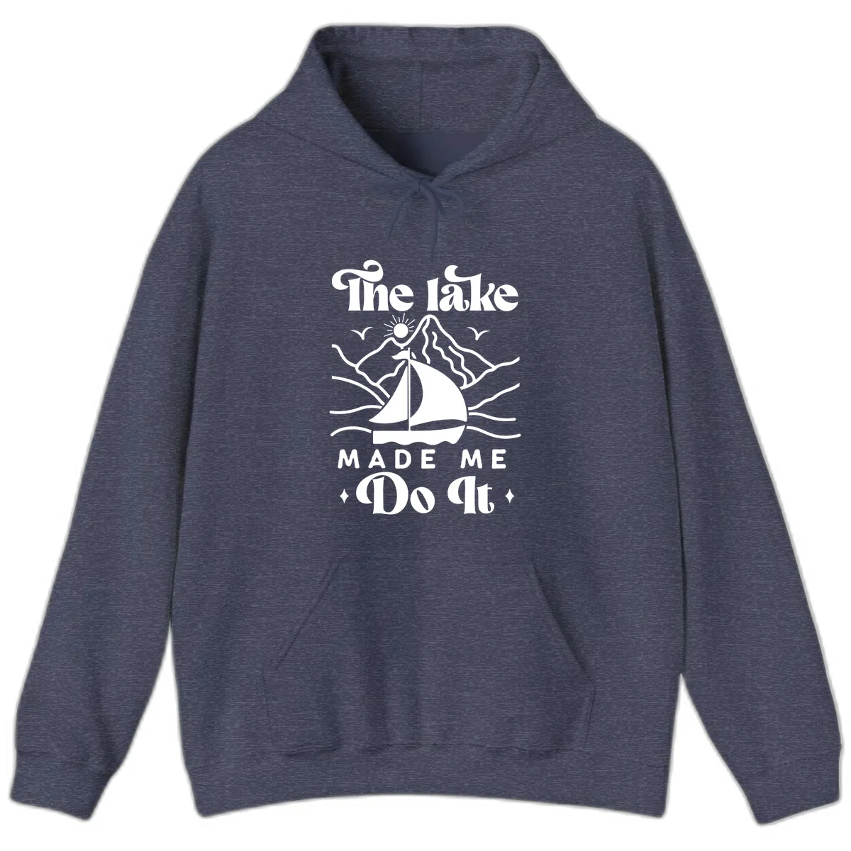 The Lake Made Me Do It Sailboat Hoodie in Heather Sport Dark Navy
