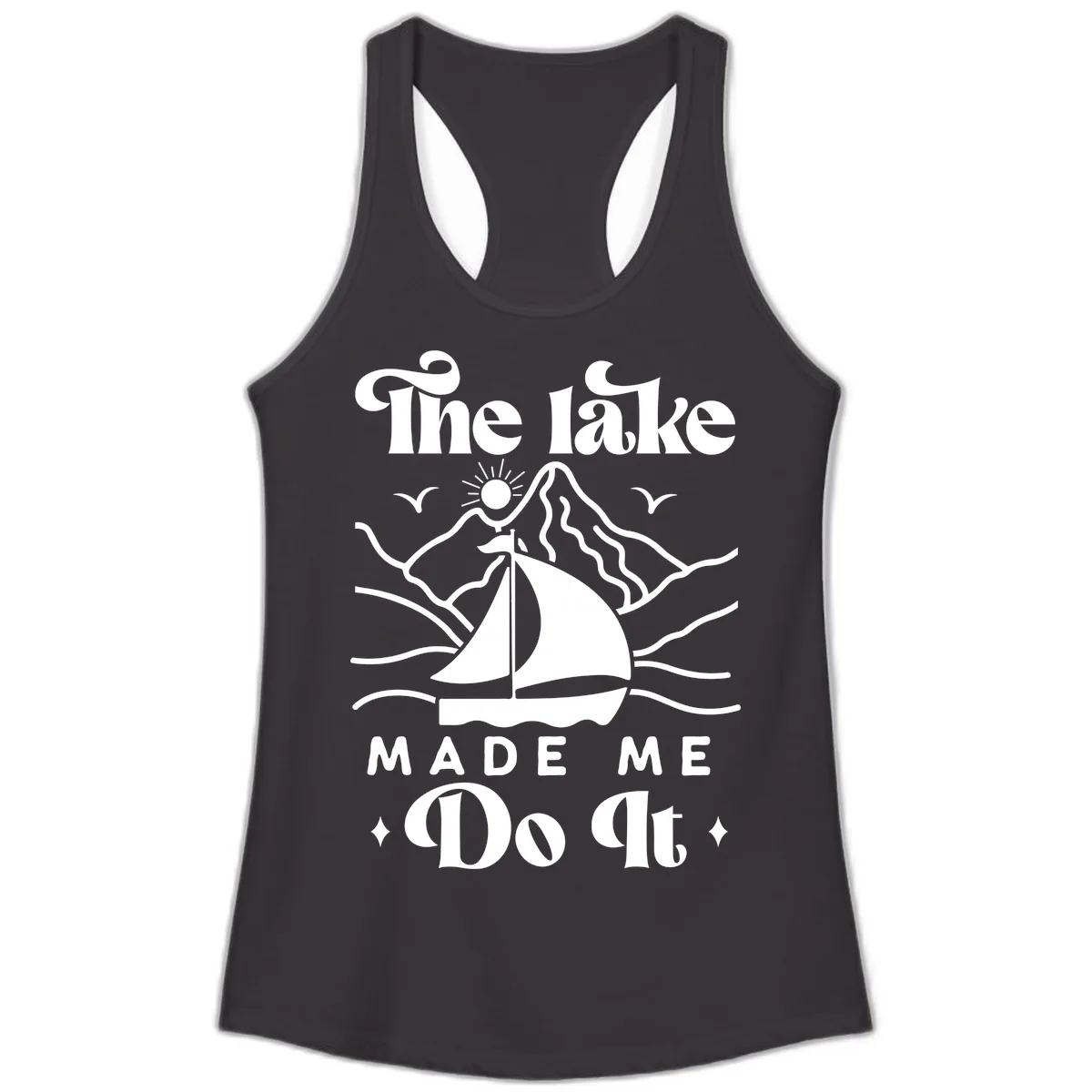The Lake Made Me Do It Sailboat Ladies Tank in Black