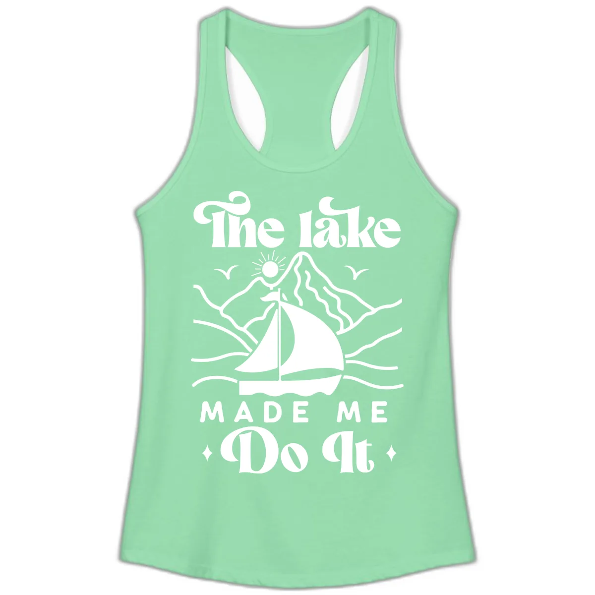 The Lake Made Me Do It Sailboat Ladies Tank in Solid Mint