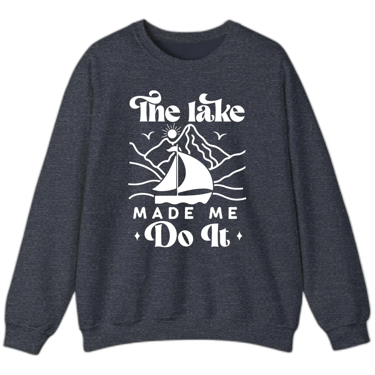 The Lake Made Me Do It Sailboat Sweatshirt in Heather Sport Dark Navy
