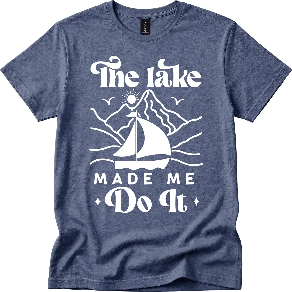 The Lake Made Me Do It Sailboat T-Shirt in Heather Navy
