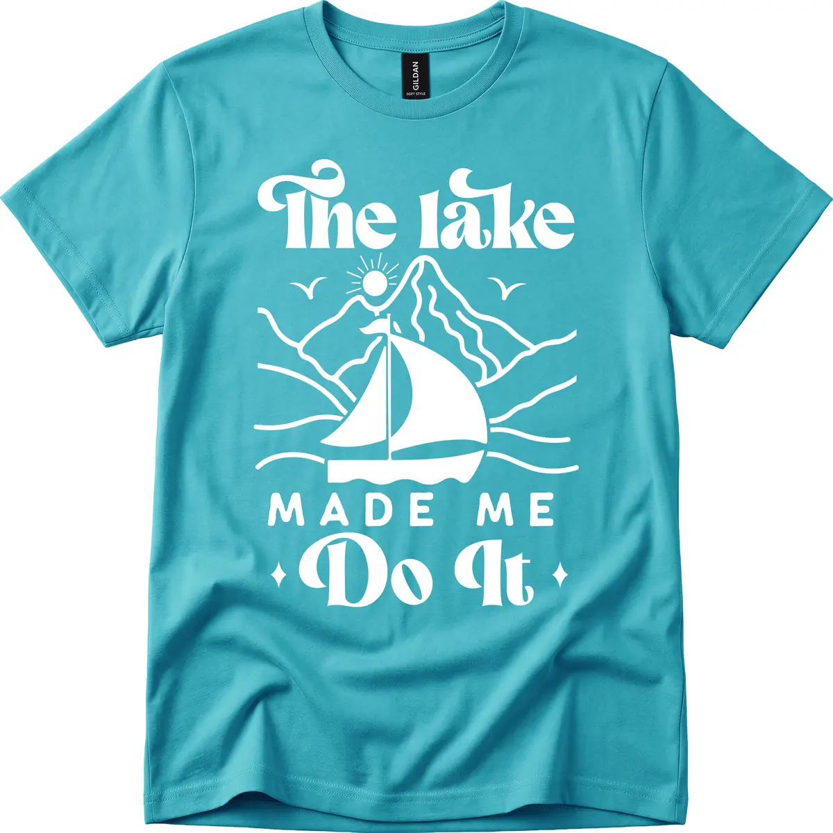 The Lake Made Me Do It Sailboat T-Shirt in Tropical Blue