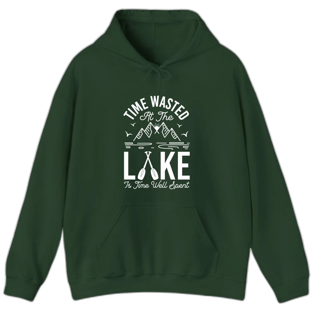 Time Wasted At The Lake Hoodie in Forest Green