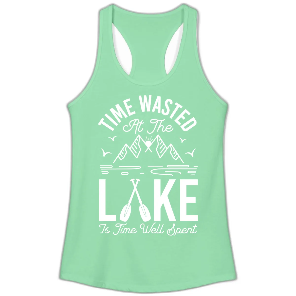 Time Wasted At The Lake Ladies Tank in Solid Mint