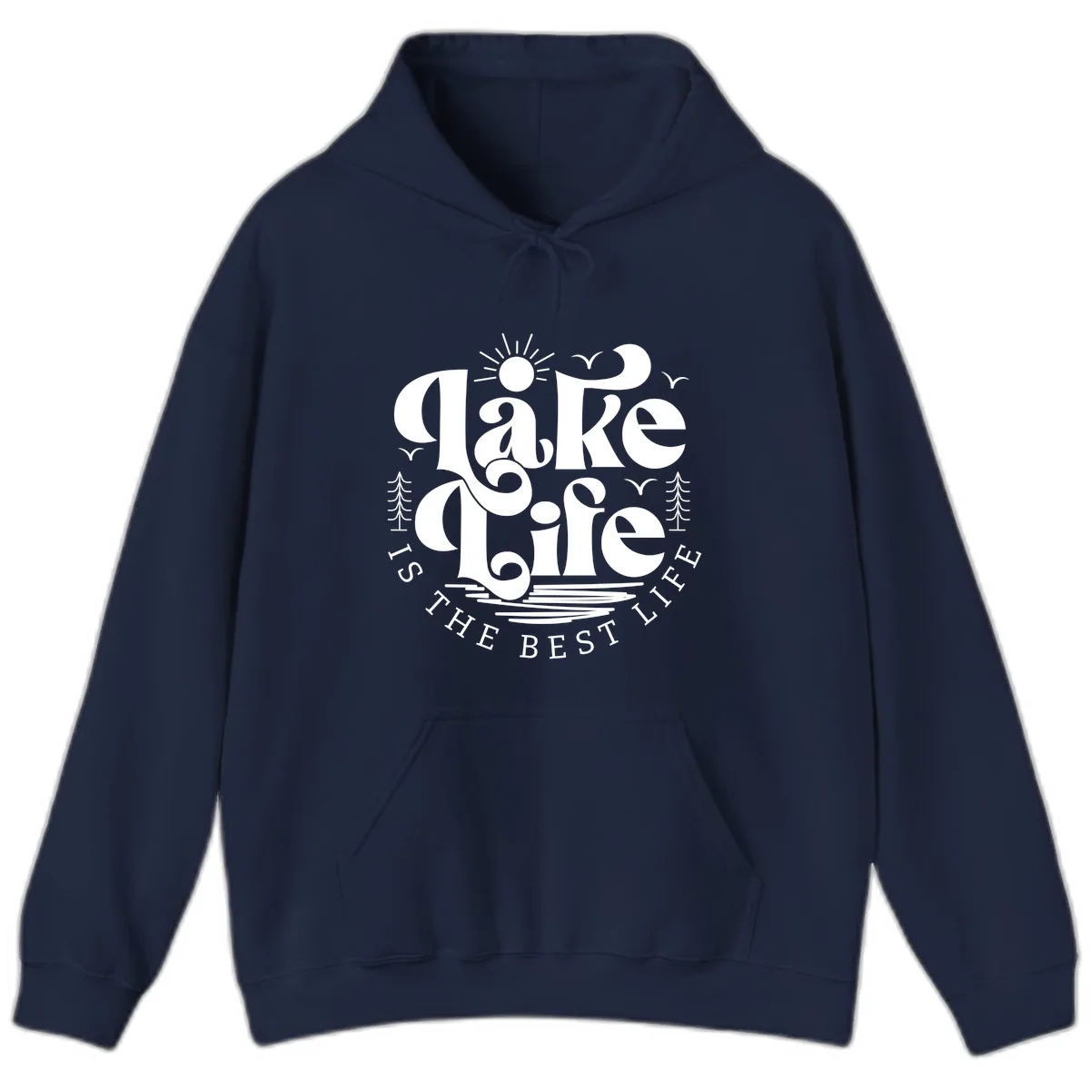 Lake Life Is The Best Life Typography Hoodie in Navy