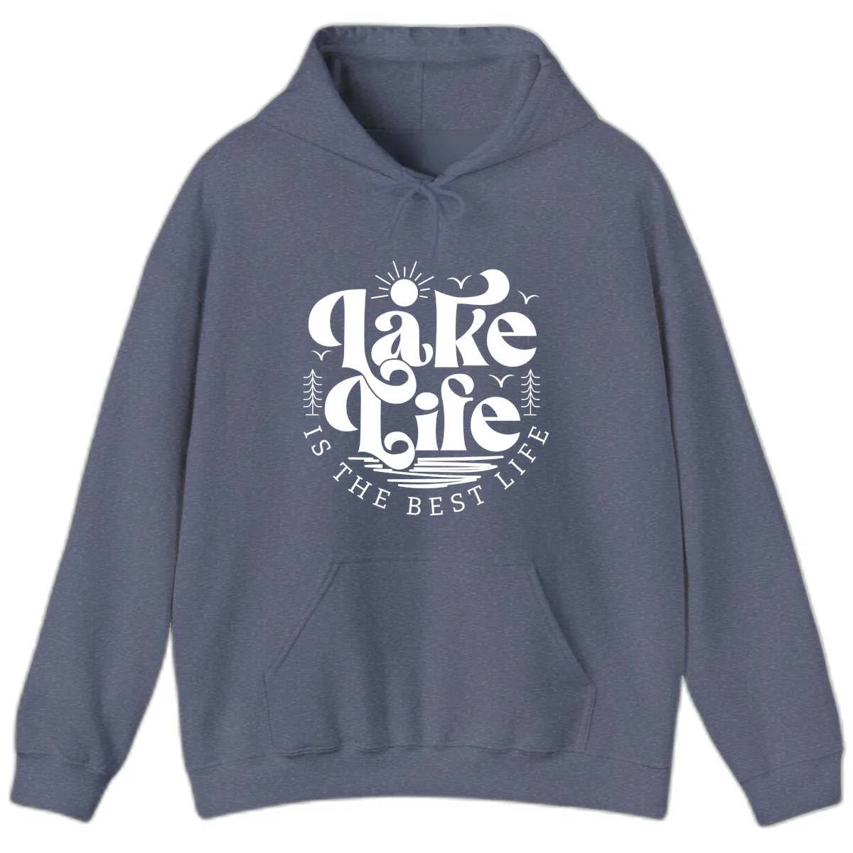 Lake Life Is The Best Life Typography Hoodie in Heather Navy