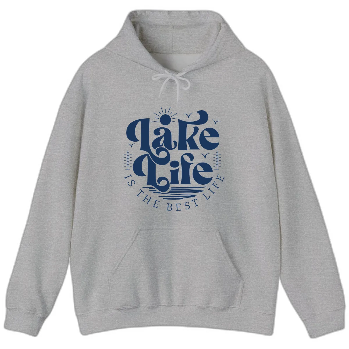 Lake Life Is The Best Life Typography Hoodie in Sport Grey