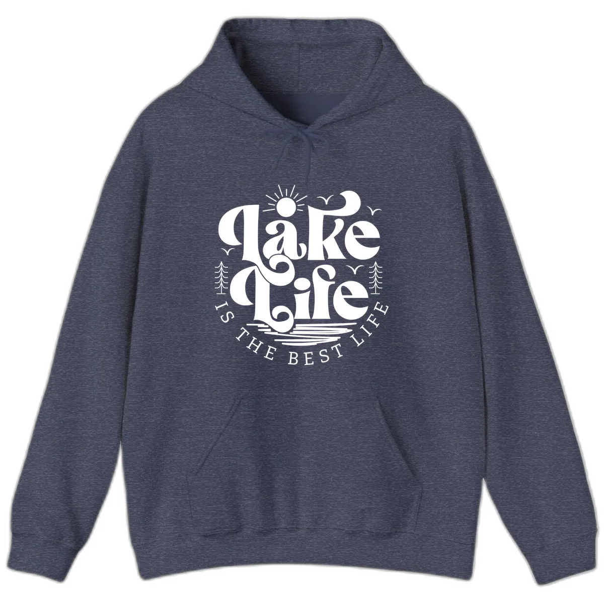 Lake Life Is The Best Life Typography Hoodie in Heather Sport Dark Navy