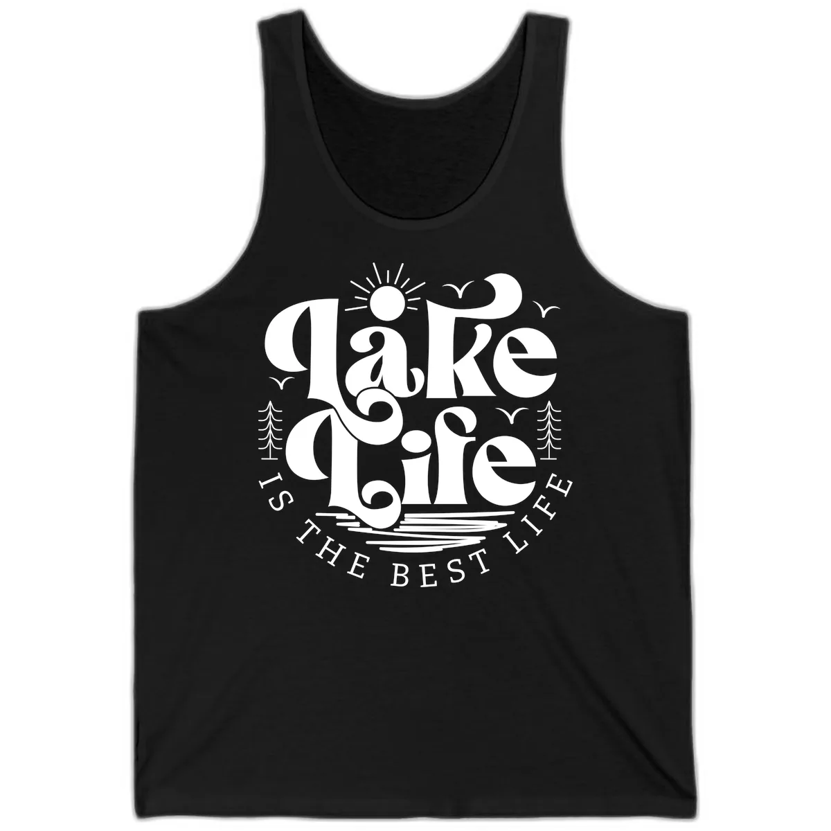 Lake Life Is The Best Life Typography Tank in Black