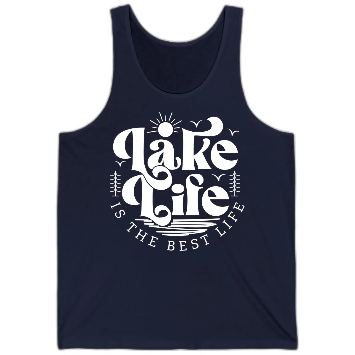 Lake Life Is The Best Life Typography Tank in Navy
