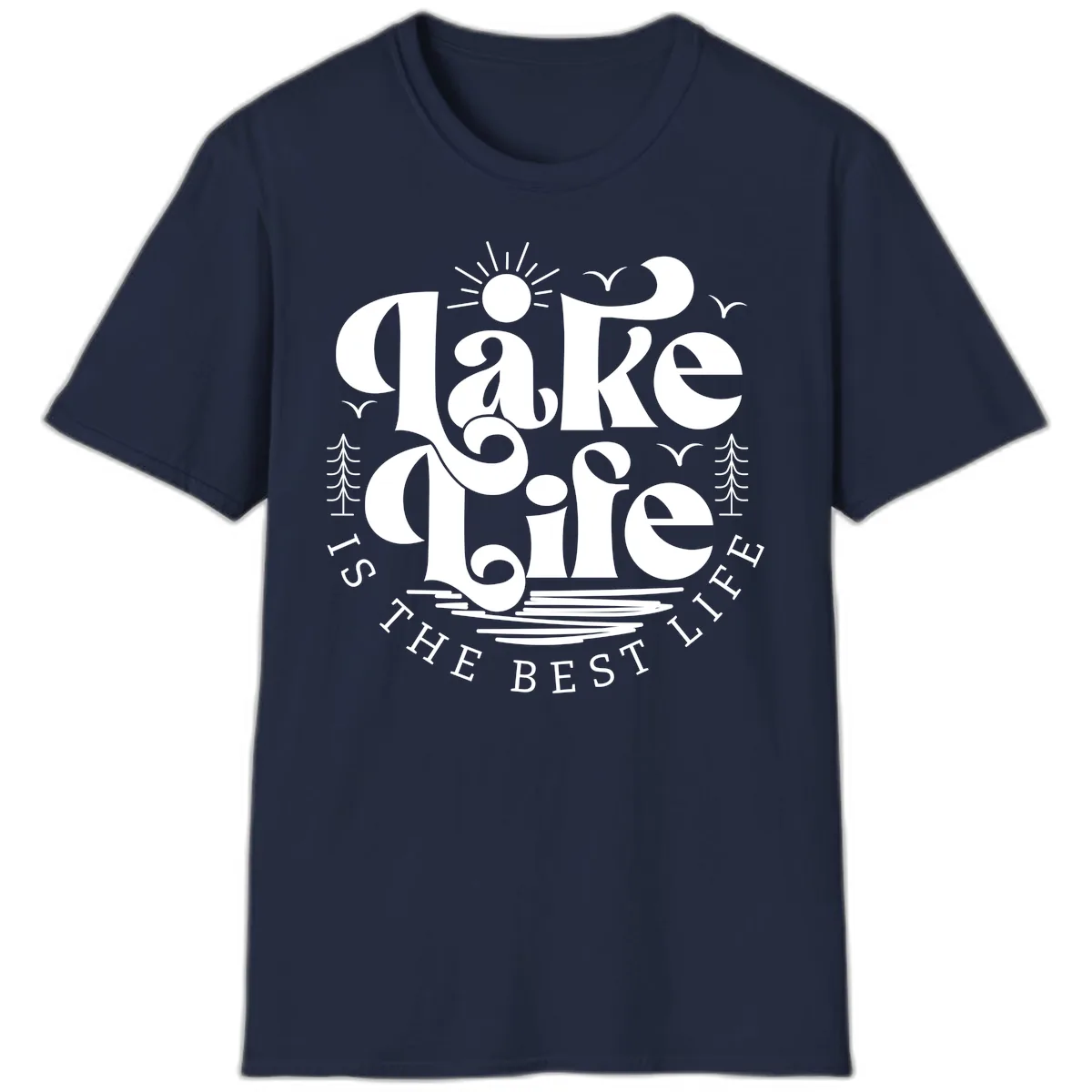 Lake Life Is The Best Life Typography T-Shirt in Navy