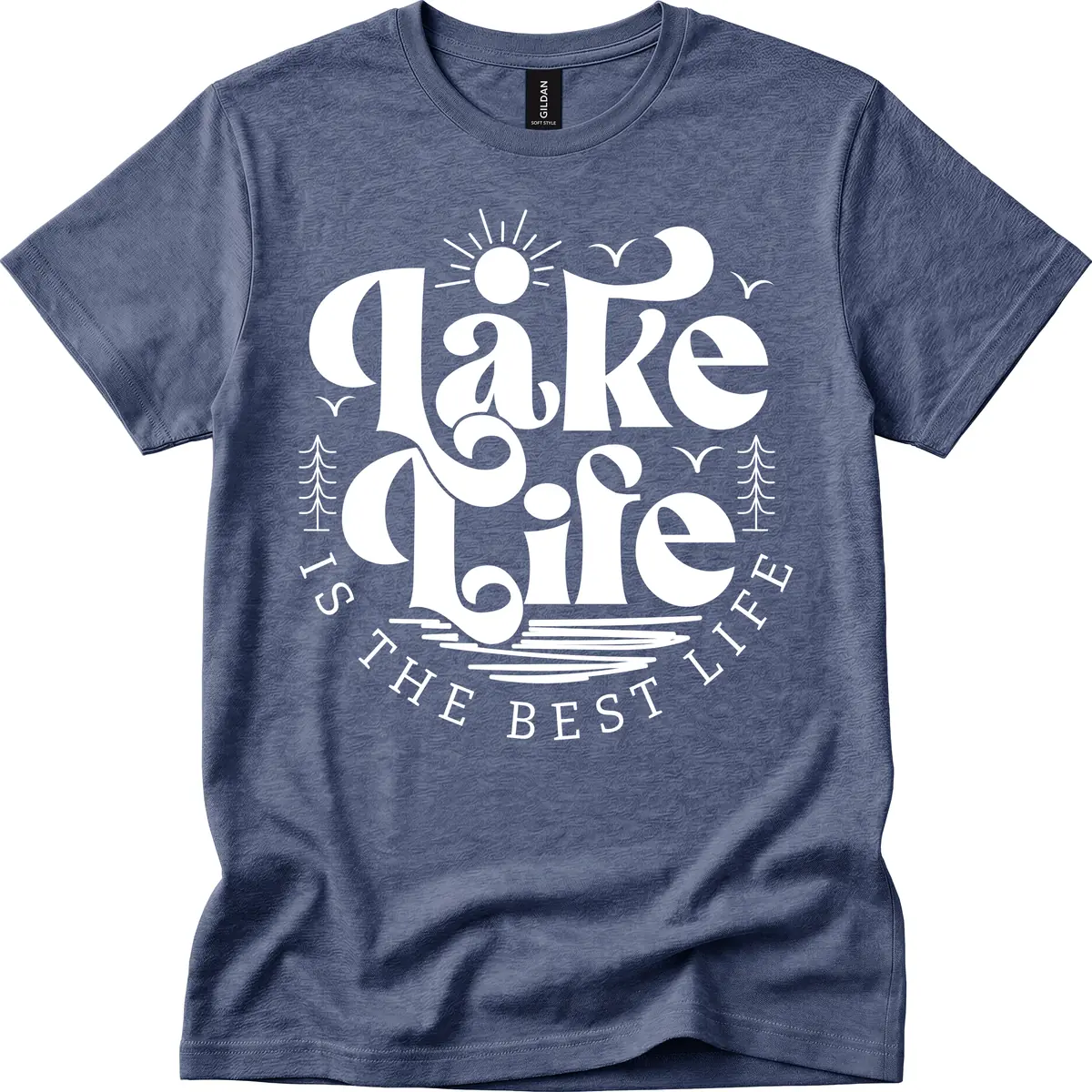 Lake Life Is The Best Life Typography T-Shirt in Heather Navy