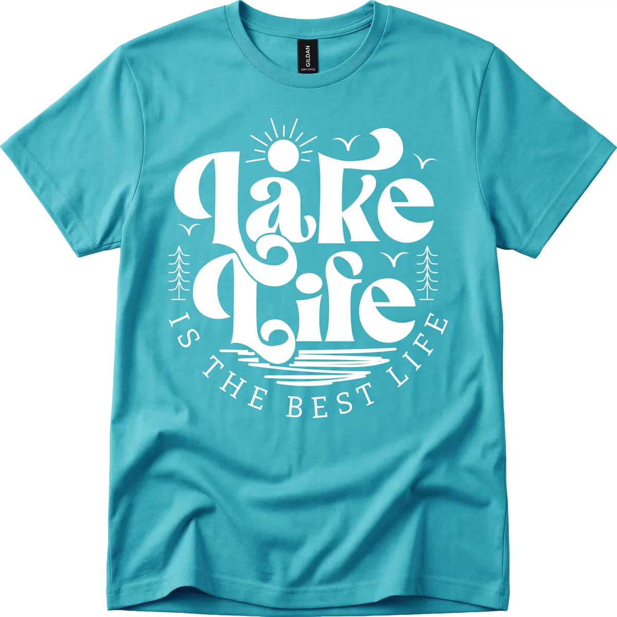 Lake Life Is The Best Life Typography T-Shirt in Tropical Blue