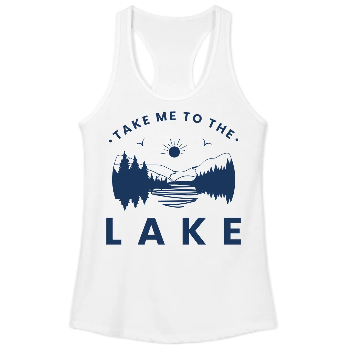 Take Me To The Lake Mountains Ladies Tank in White