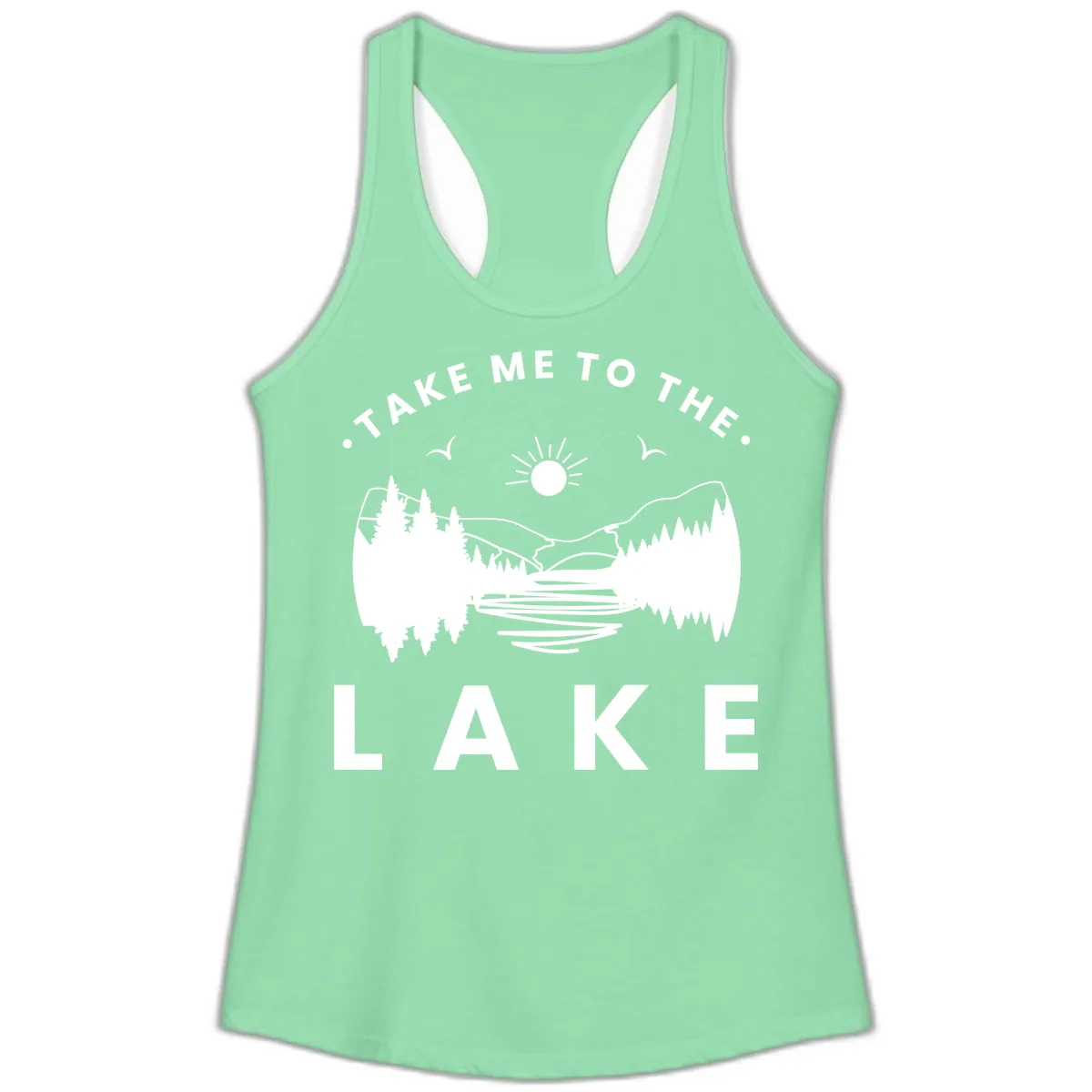 Take Me To The Lake Mountains Ladies Tank in Solid Mint