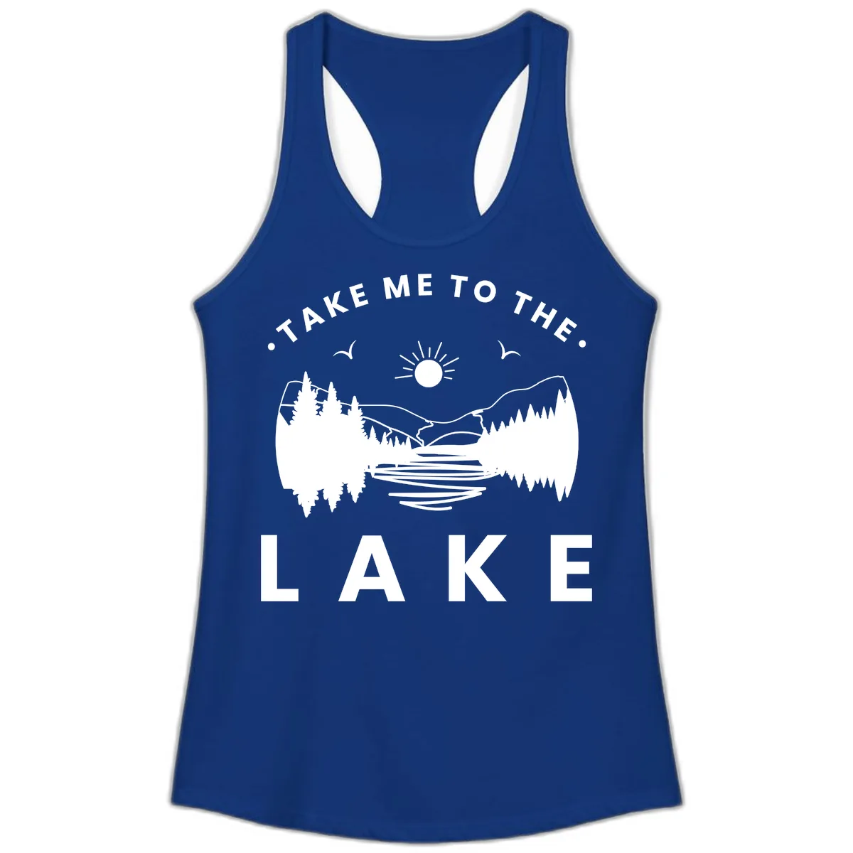 Take Me To The Lake Mountains Ladies Tank in Solid Royal