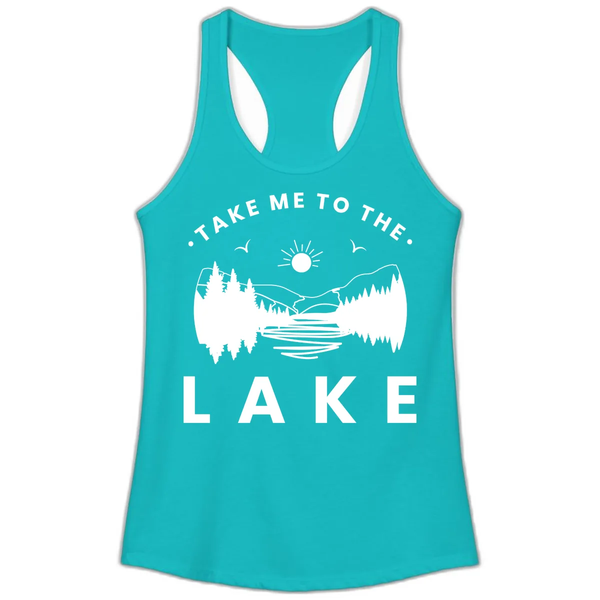 Take Me To The Lake Mountains Ladies Tank in Tahiti Blue