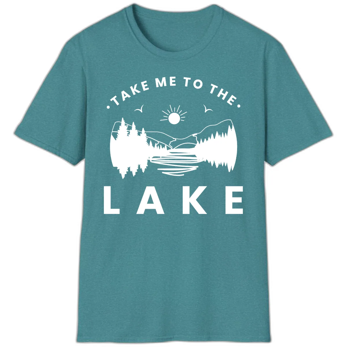 Take Me To The Lake Mountains T-Shirt in Heather Galapagos Blue