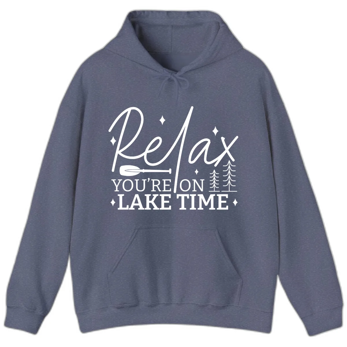 Relax You're On Lake Time Design Hoodie in Heather Navy