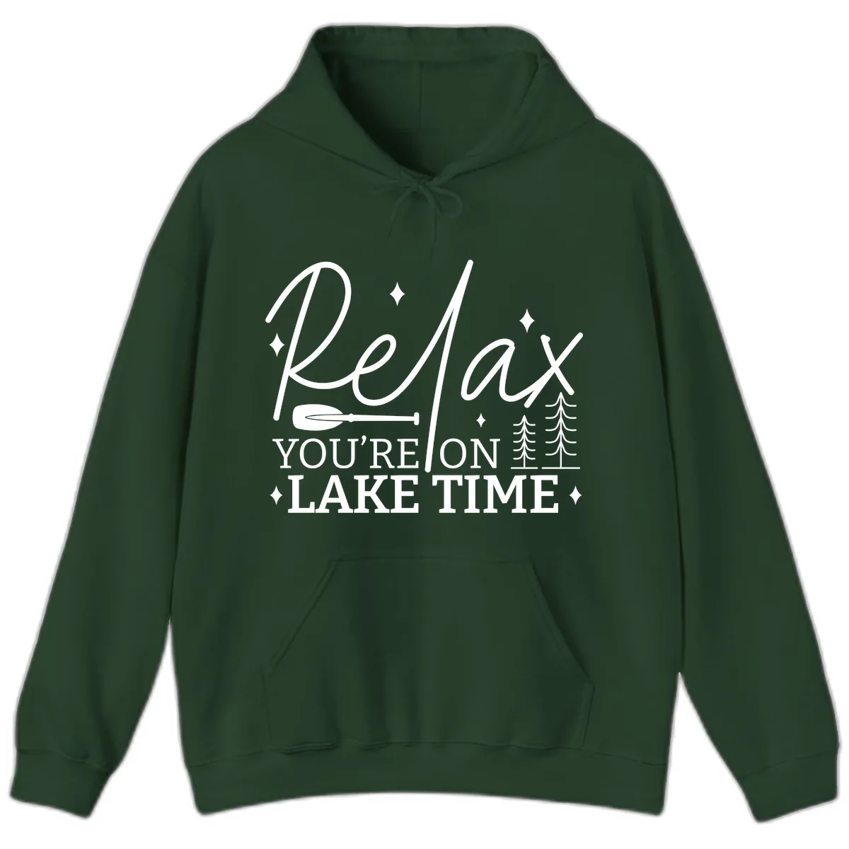 Relax You're On Lake Time Design Hoodie in Forest Green