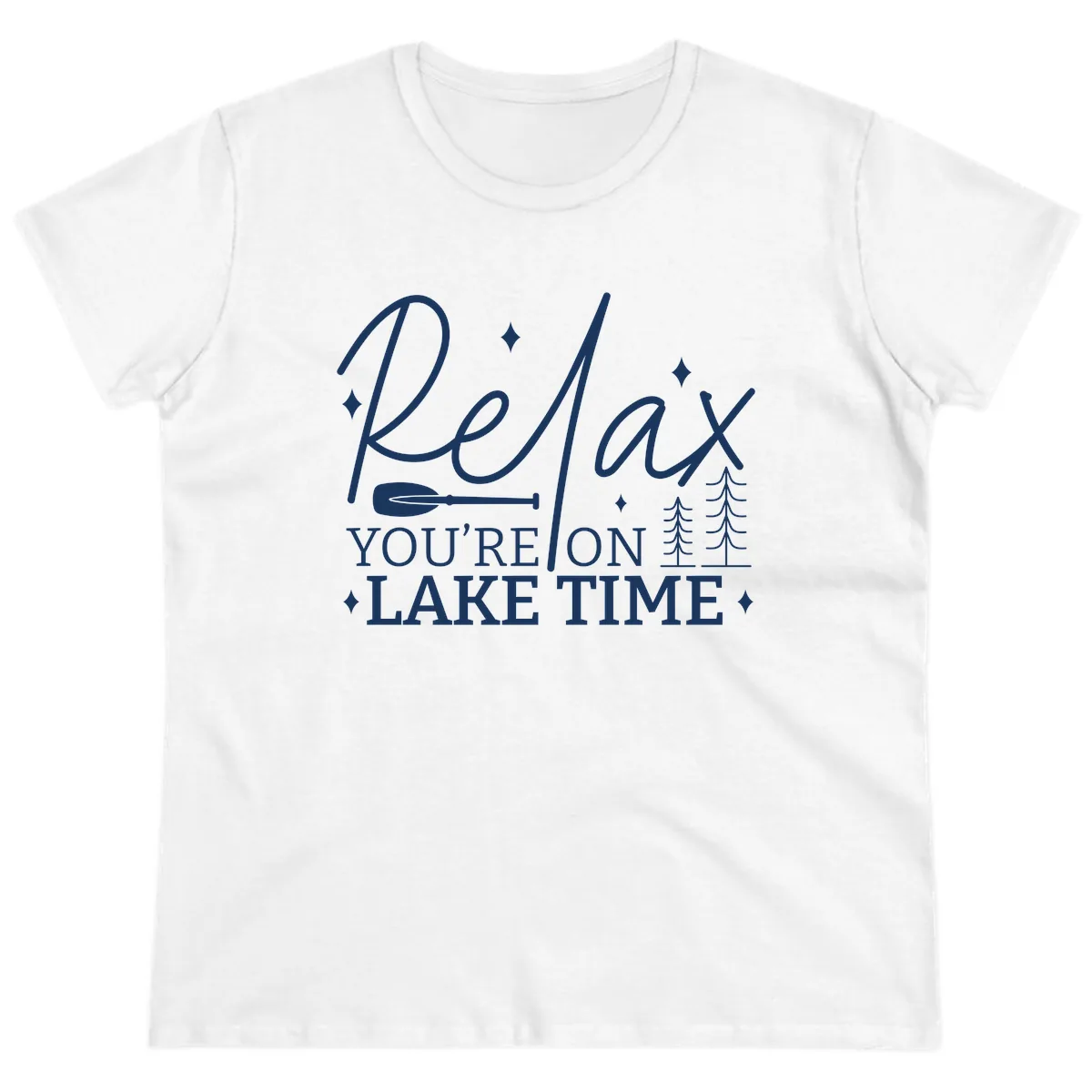 Relax You're On Lake Time Design Ladies Tee in White