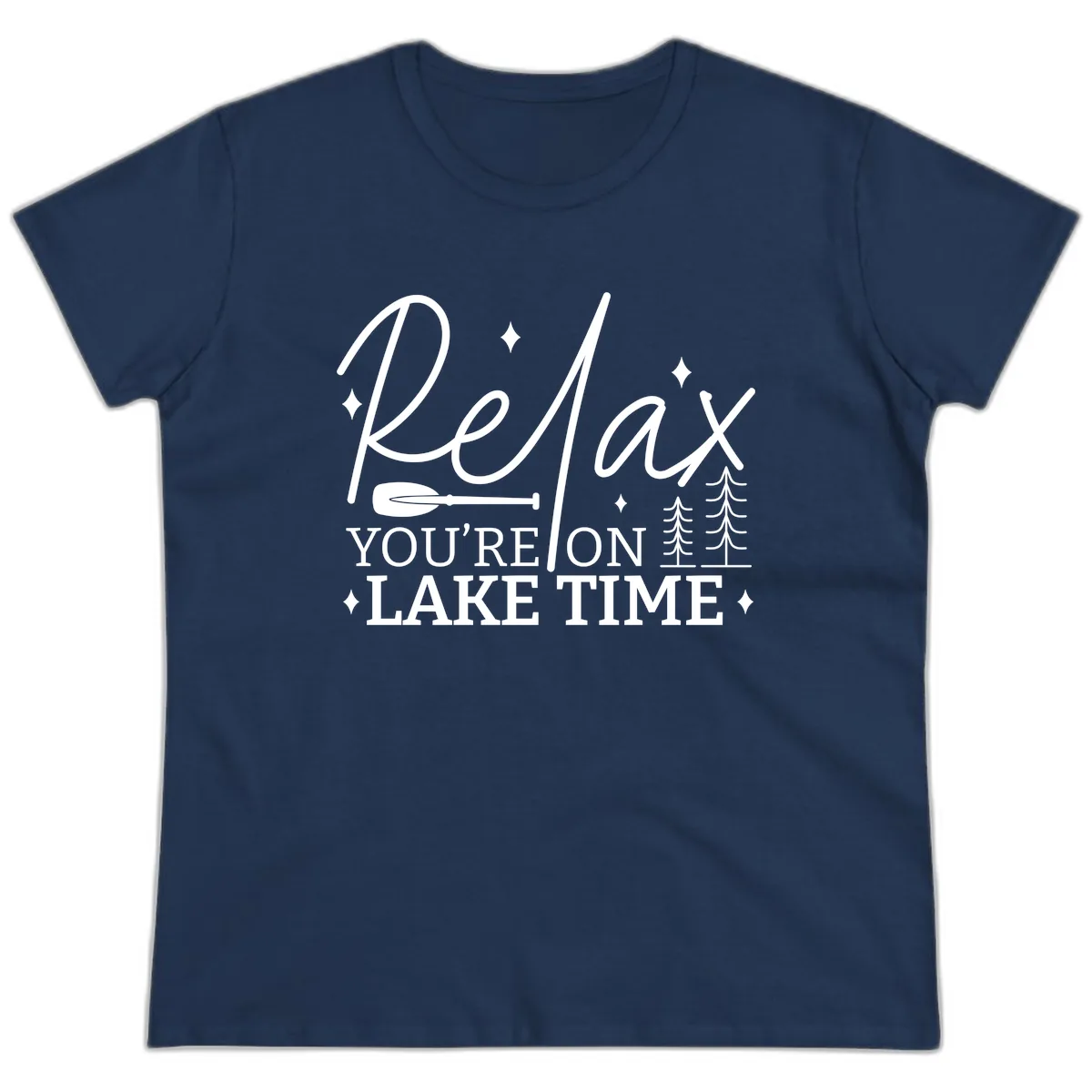 Relax You're On Lake Time Design Ladies Tee in Navy