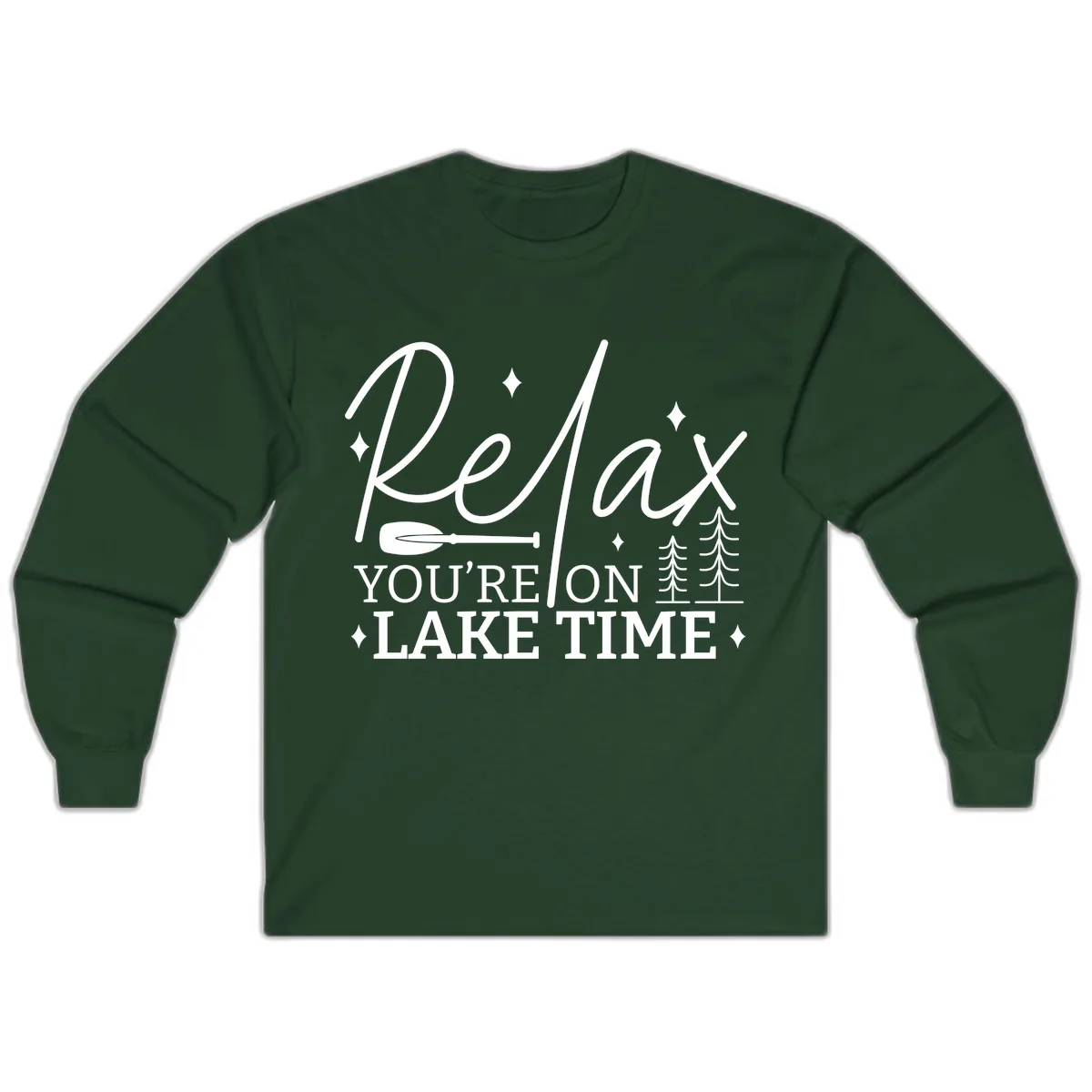 Relax You're On Lake Time Design Long Sleeve in Forest Green