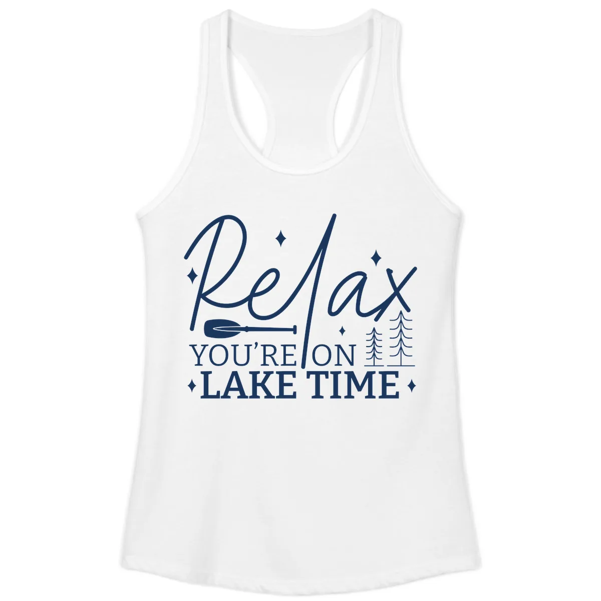 Relax You're On Lake Time Design Ladies Tank in White