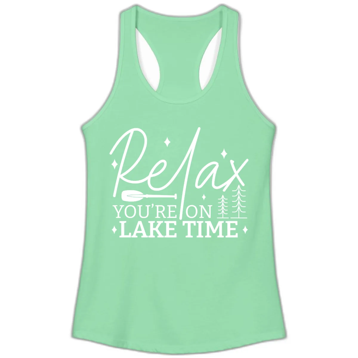 Relax You're On Lake Time Design Ladies Tank in Solid Mint