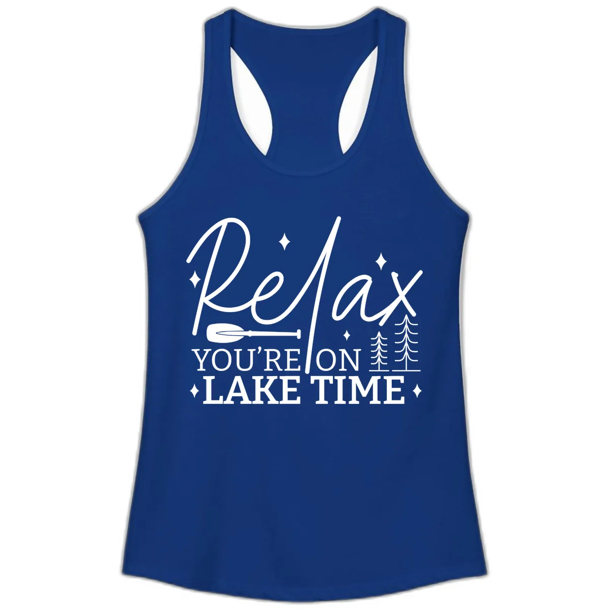 Relax You're On Lake Time Design Ladies Tank in Solid Royal