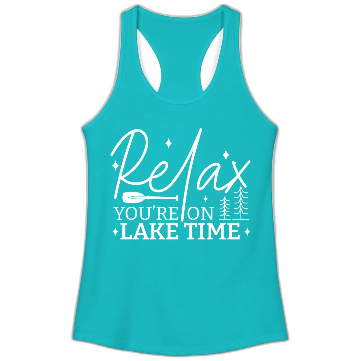 Relax You're On Lake Time Design Ladies Tank in Tahiti Blue