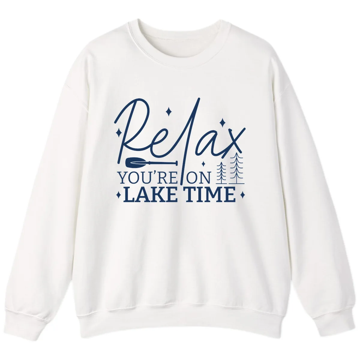 Relax You're On Lake Time Design Sweatshirt in White
