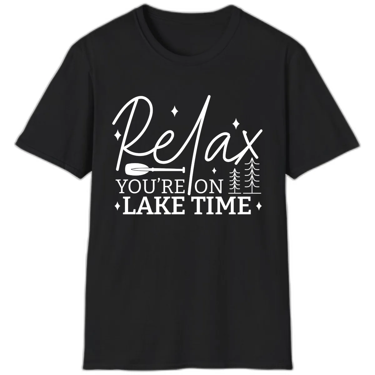 Relax You're On Lake Time Design T-Shirt in Black