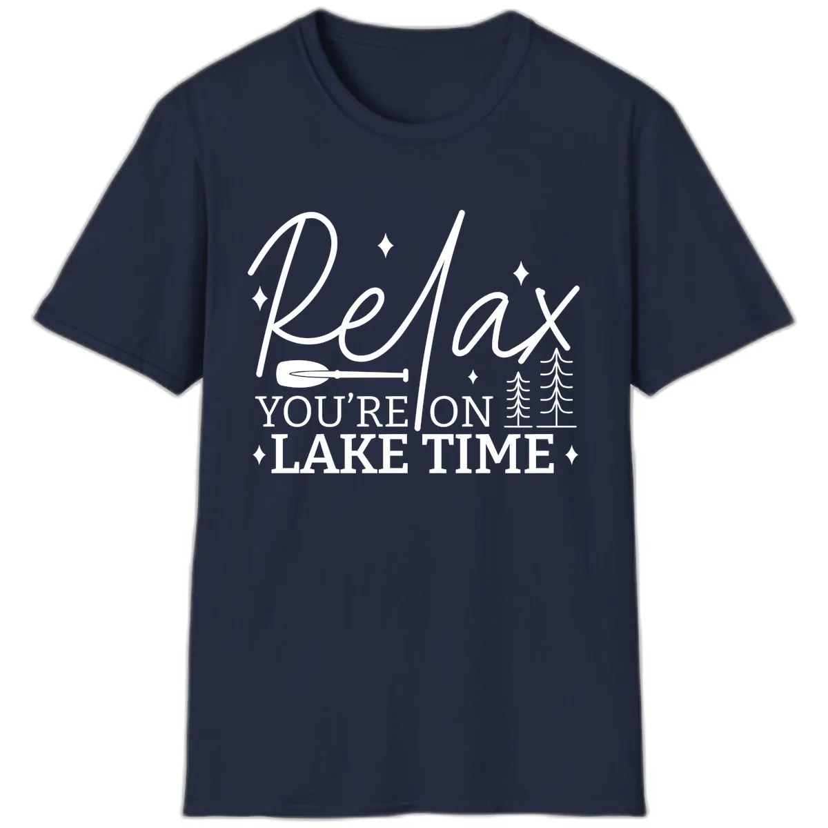Relax You're On Lake Time Design T-Shirt in Navy