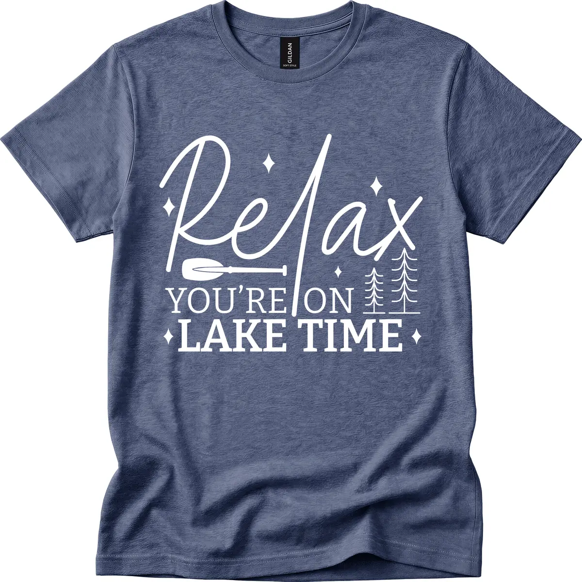 Relax You're On Lake Time Design T-Shirt in Heather Navy
