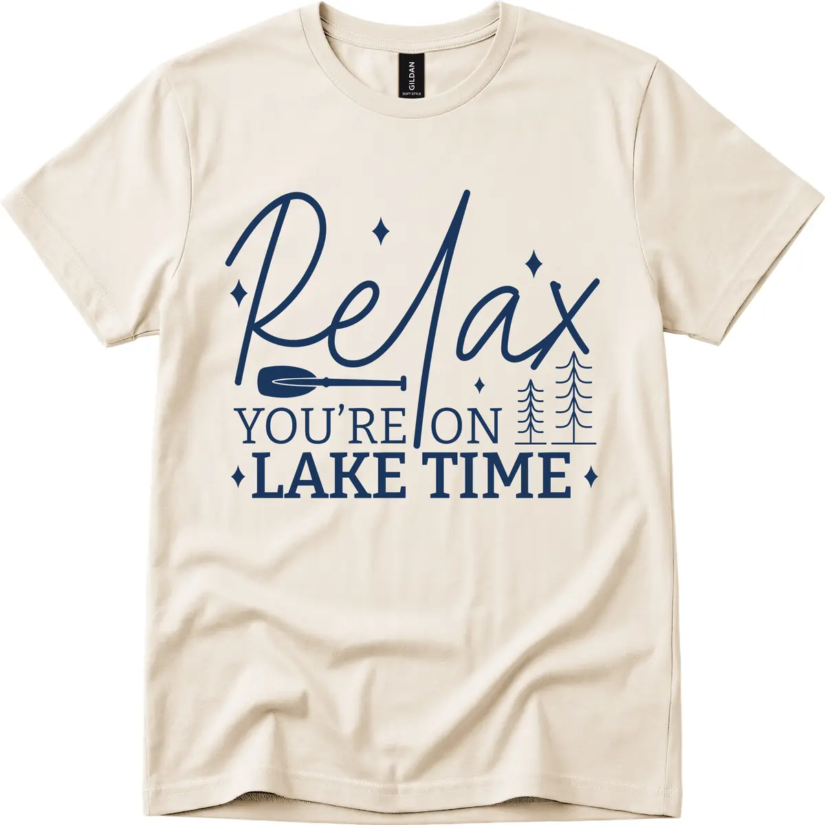 Relax You're On Lake Time Design T-Shirt in Natural