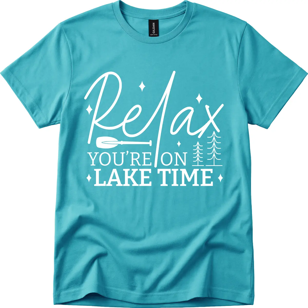 Relax You're On Lake Time Design T-Shirt in Tropical Blue