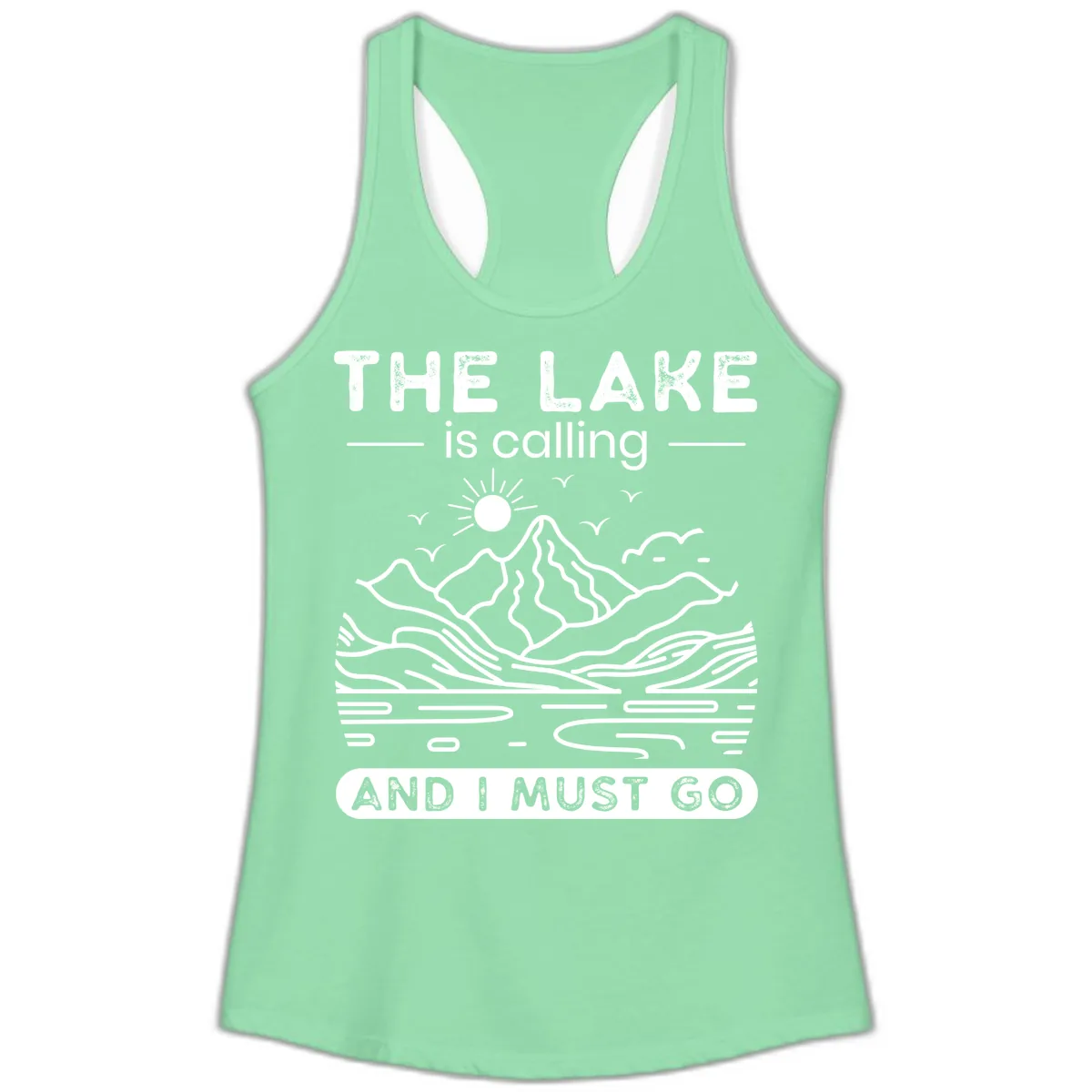 The Lake is Calling And I Must Go Design Ladies Tank in Solid Mint