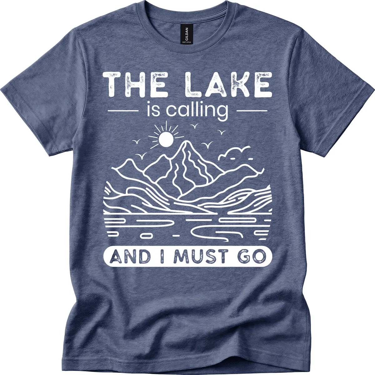 The Lake is Calling And I Must Go Design T-Shirt in Heather Navy
