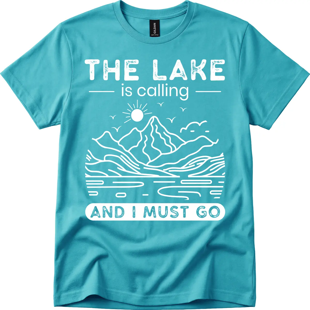 The Lake is Calling And I Must Go Design T-Shirt in Tropical Blue