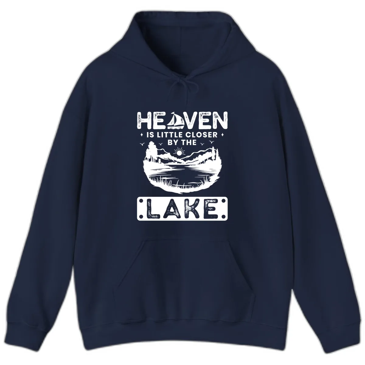 Heaven Is Little Closer By The Lake Hoodie in Navy
