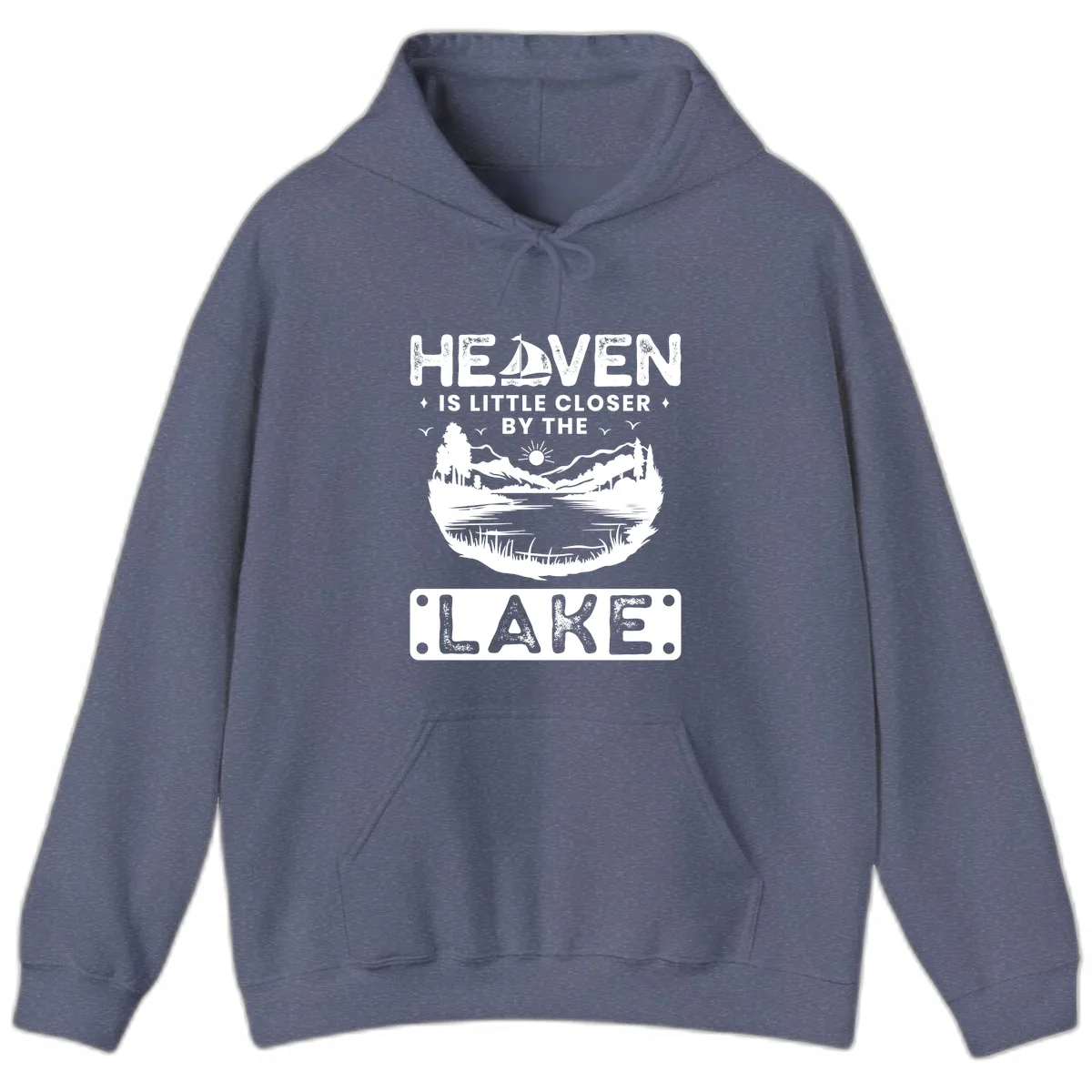Heaven Is Little Closer By The Lake Hoodie in Heather Navy