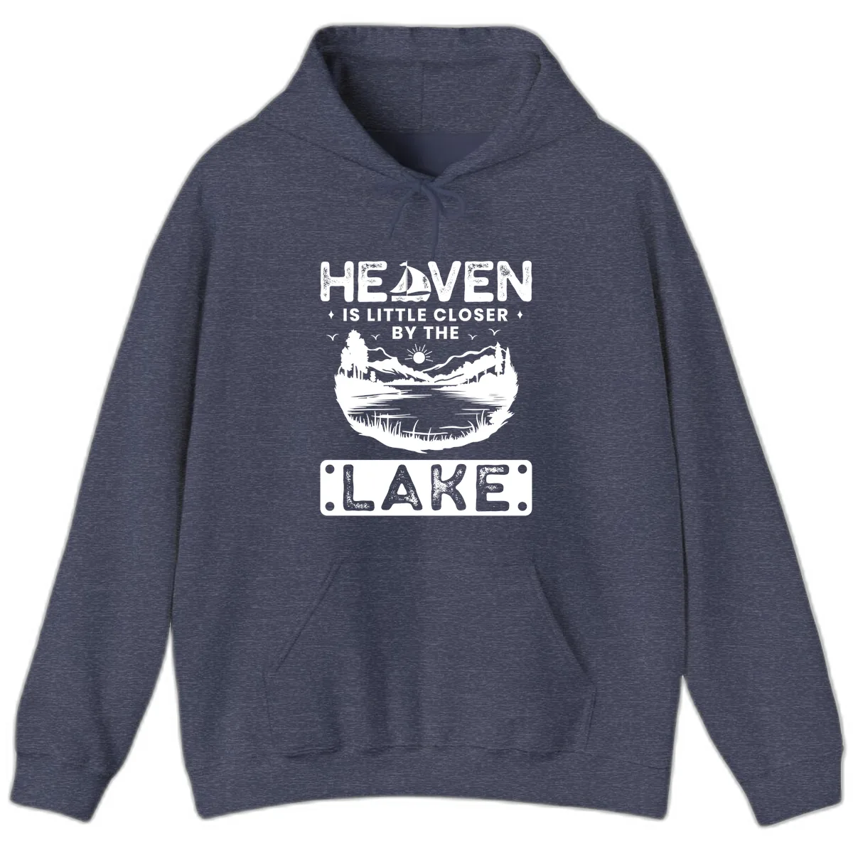 Heaven Is Little Closer By The Lake Hoodie in Heather Sport Dark Navy