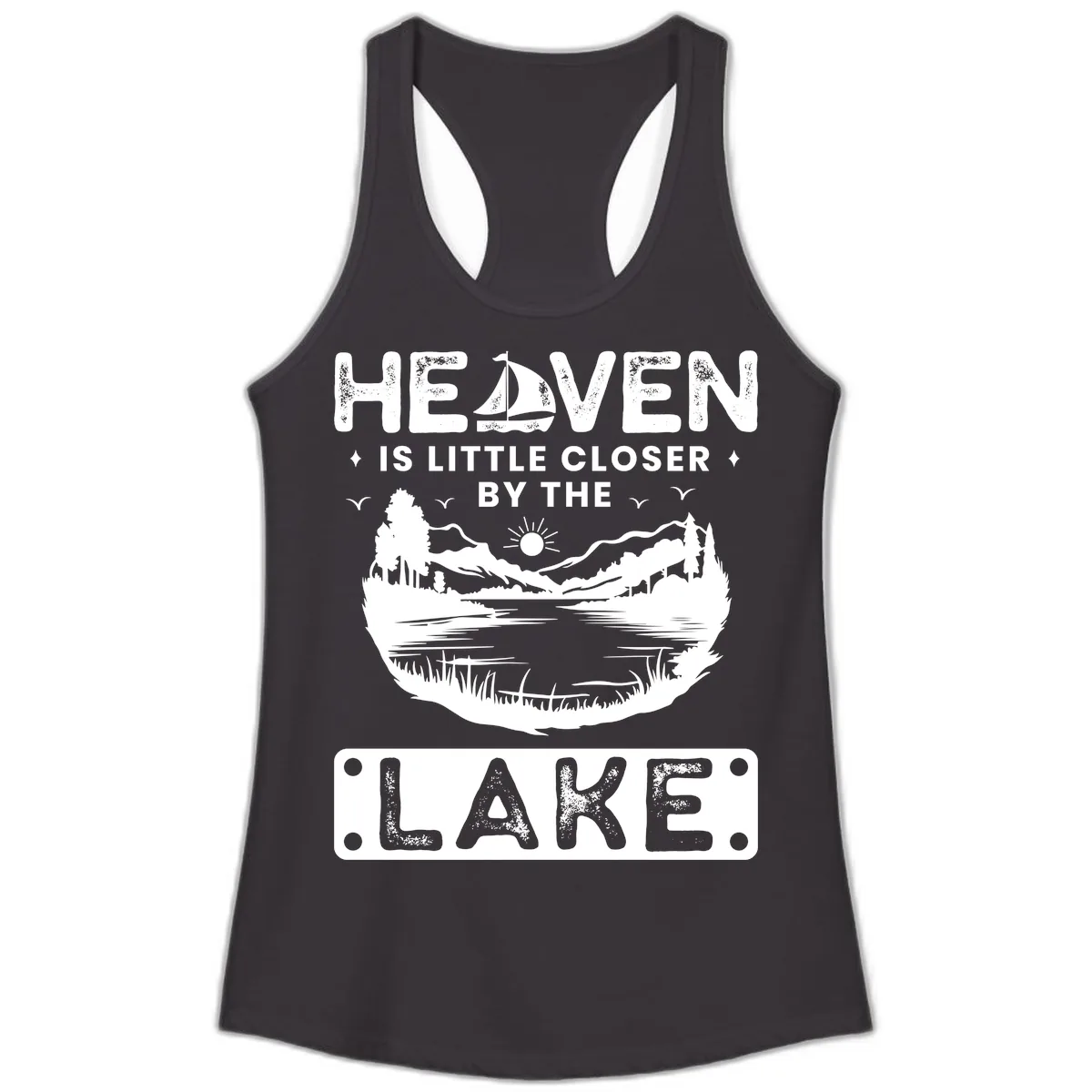 Heaven Is Little Closer By The Lake Ladies Tank in Black