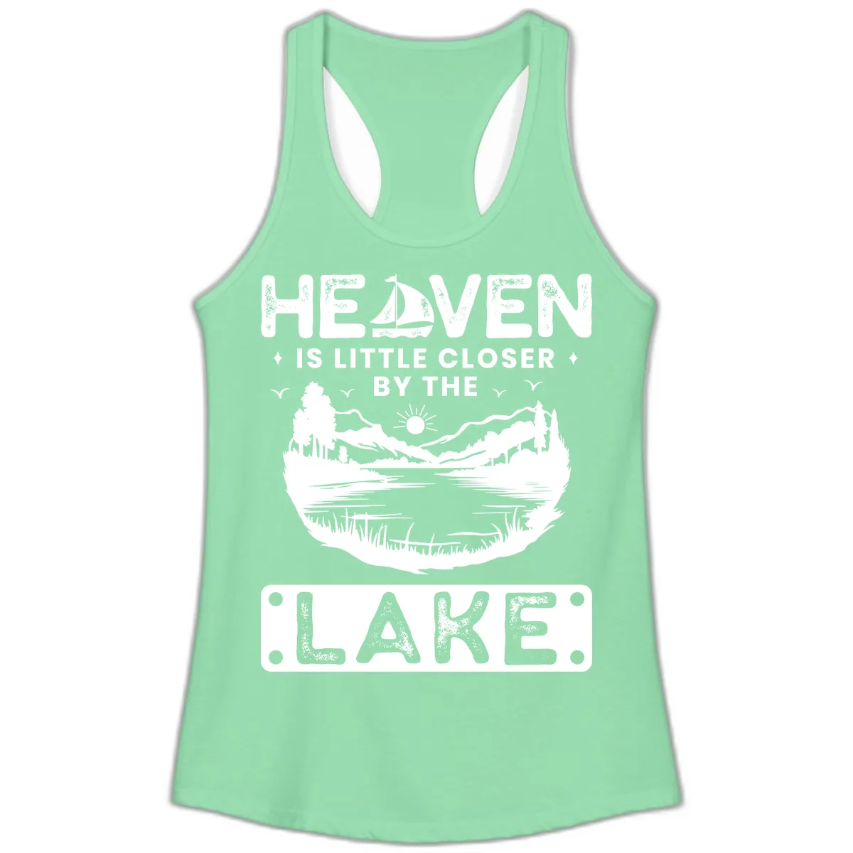 Heaven Is Little Closer By The Lake Ladies Tank in Solid Mint