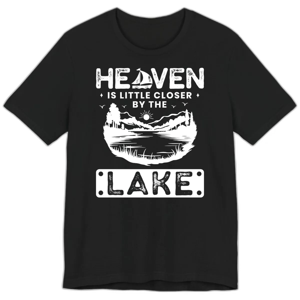 Heaven Is Little Closer By The Lake Premium T-Shirt in Black
